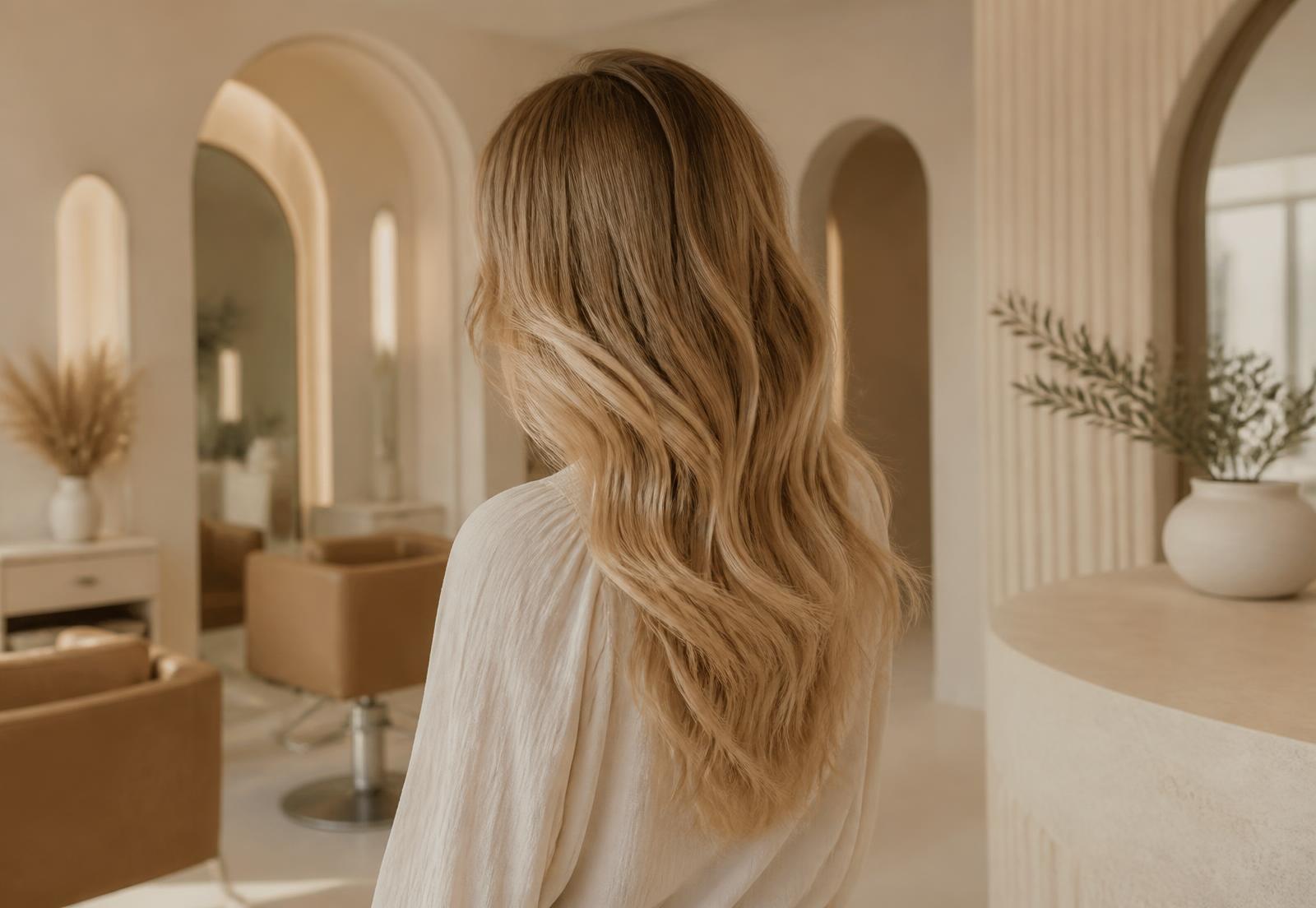 Client with softly waved balayage hair in the Kate Style salon